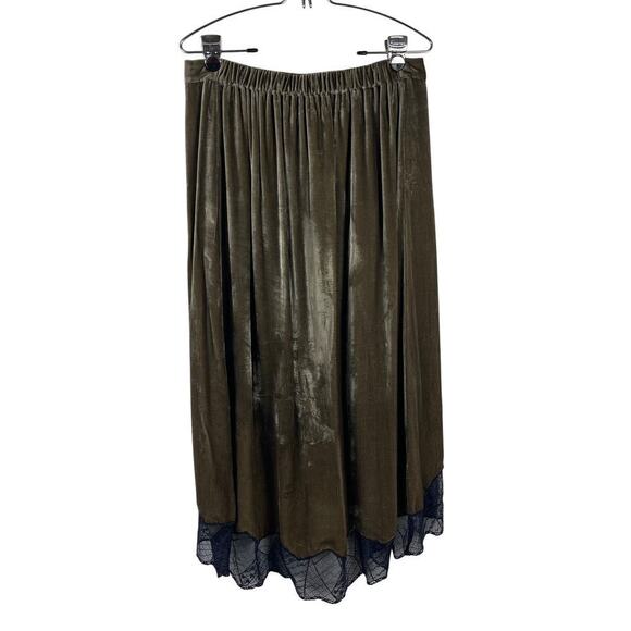 Zadig & Voltaire Joslin Velvet Midi Skirt Brown Green High Low Lace Trim Size 40 - Picture 4 of 15